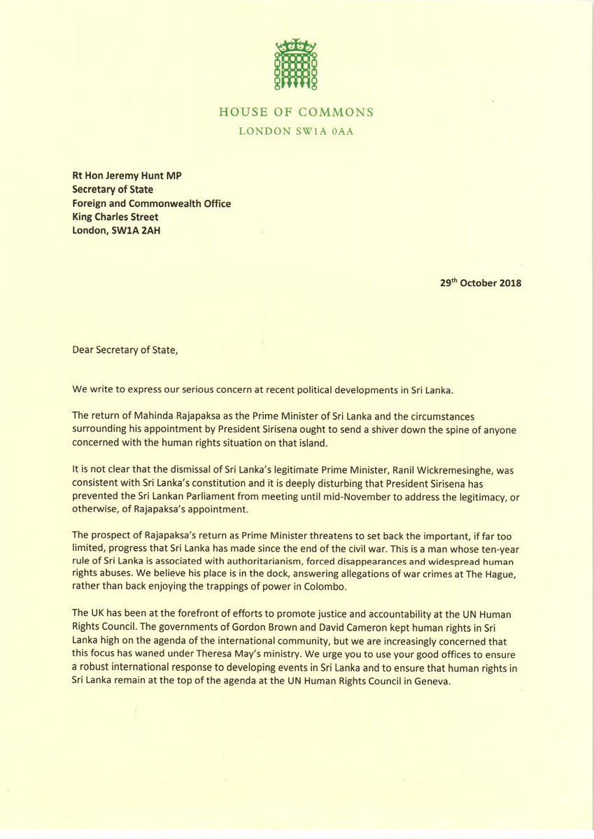 British Mps Urge A Robust International Response For The Political Crisis In Sri Lanka