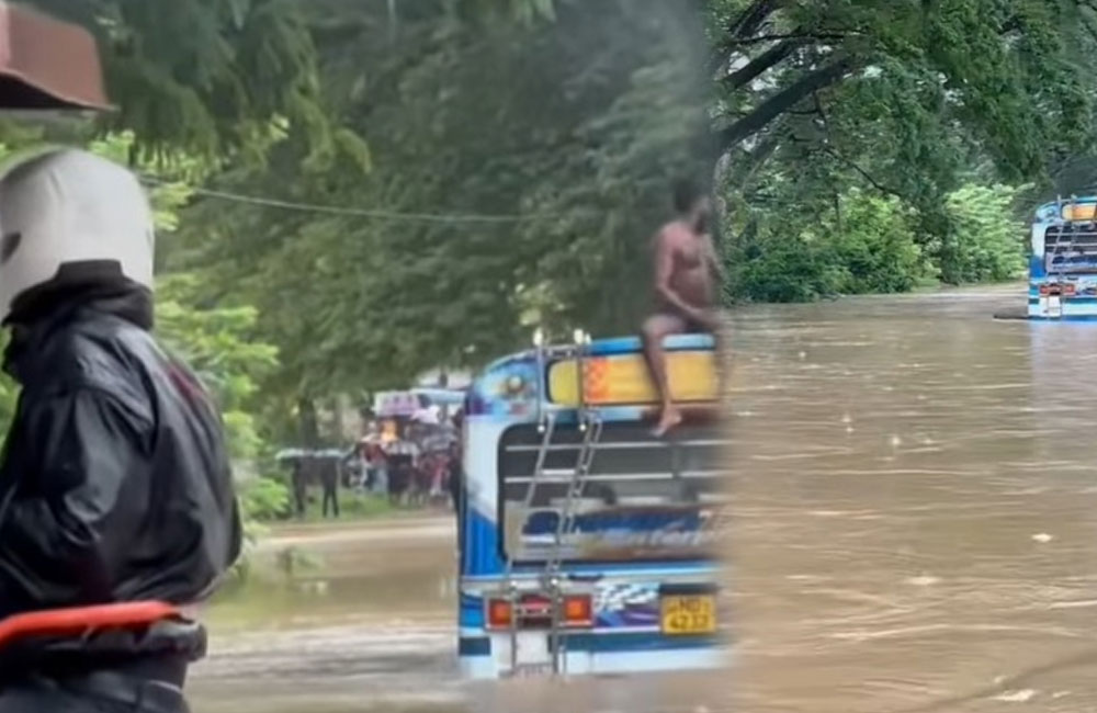 23 Passengers Saved After Bus Carried Away by Floodwaters in Kumbukkana