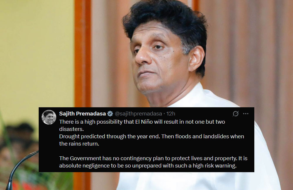 Opposition Leader slams govt. negligence over impending El Niño twin disasters