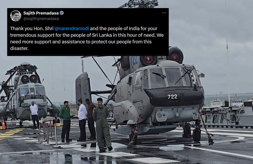 India Assists Sri Lanka with INS Vikrant Helicopters; Sajith Thanks on X