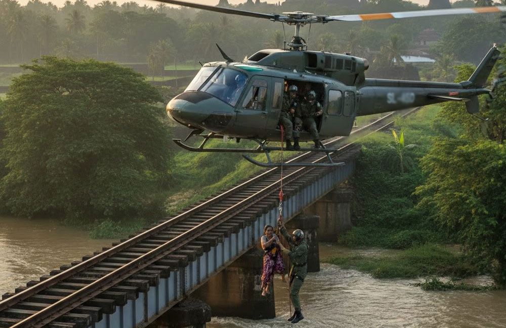 SLAF Airlift Rescues Three Women Stranded on Malwathu Oya Railway Bridge